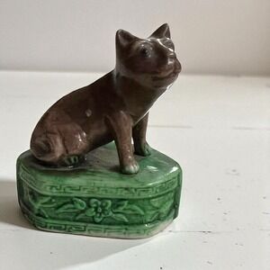 Antique Chinese Shiwan Mud‎ Dog Figurine – Brown & Green Glaze 1891-1919